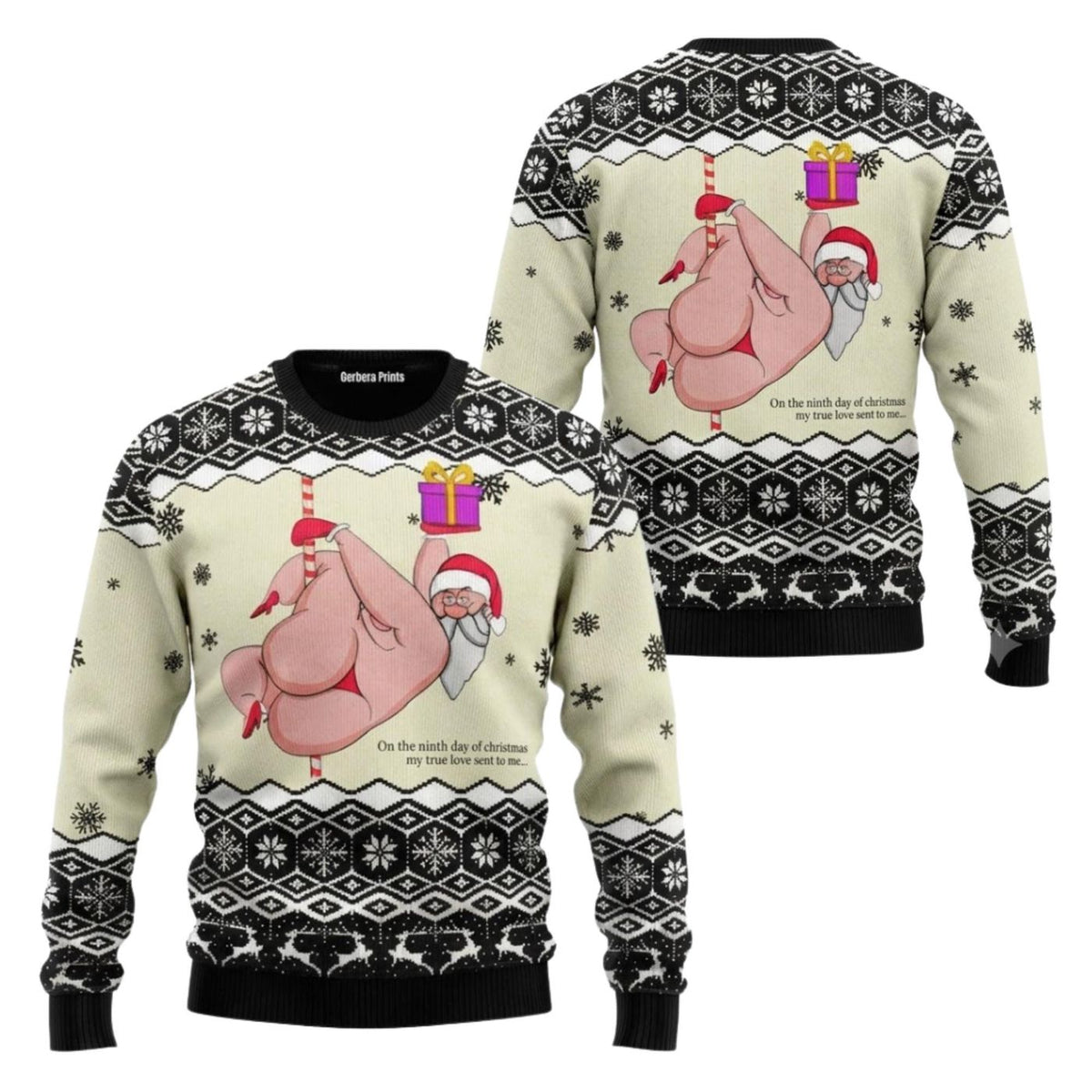 Pole Dancing Santa Christmas Sweatshirt Funny Adult Humor Cream Black