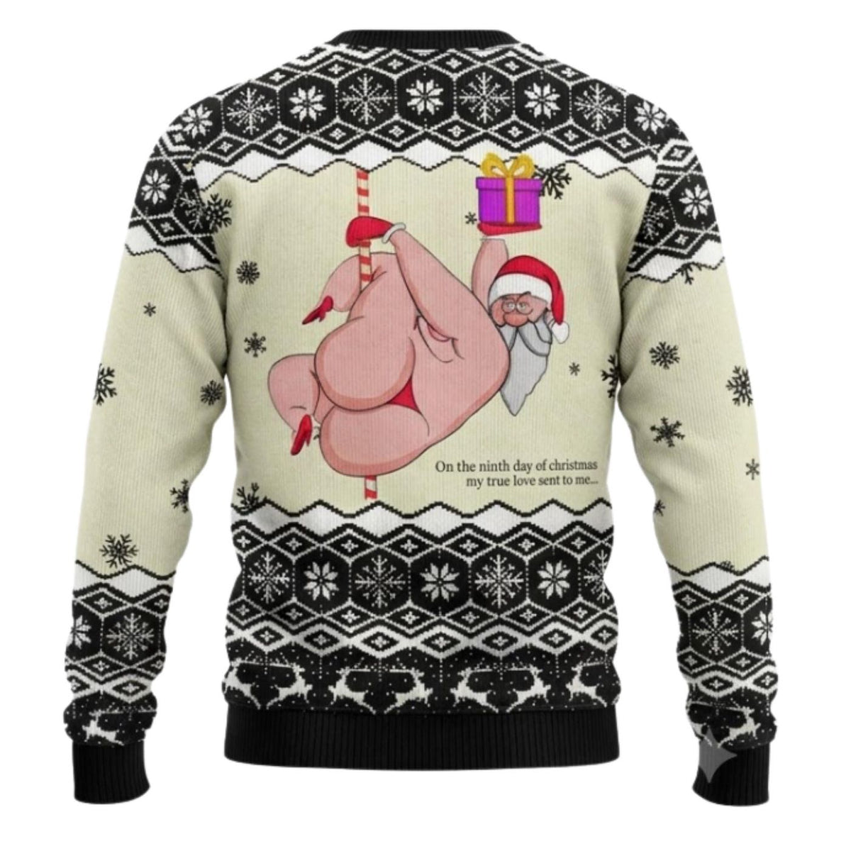 Pole Dancing Santa Christmas Sweatshirt Funny Adult Humor Cream Black