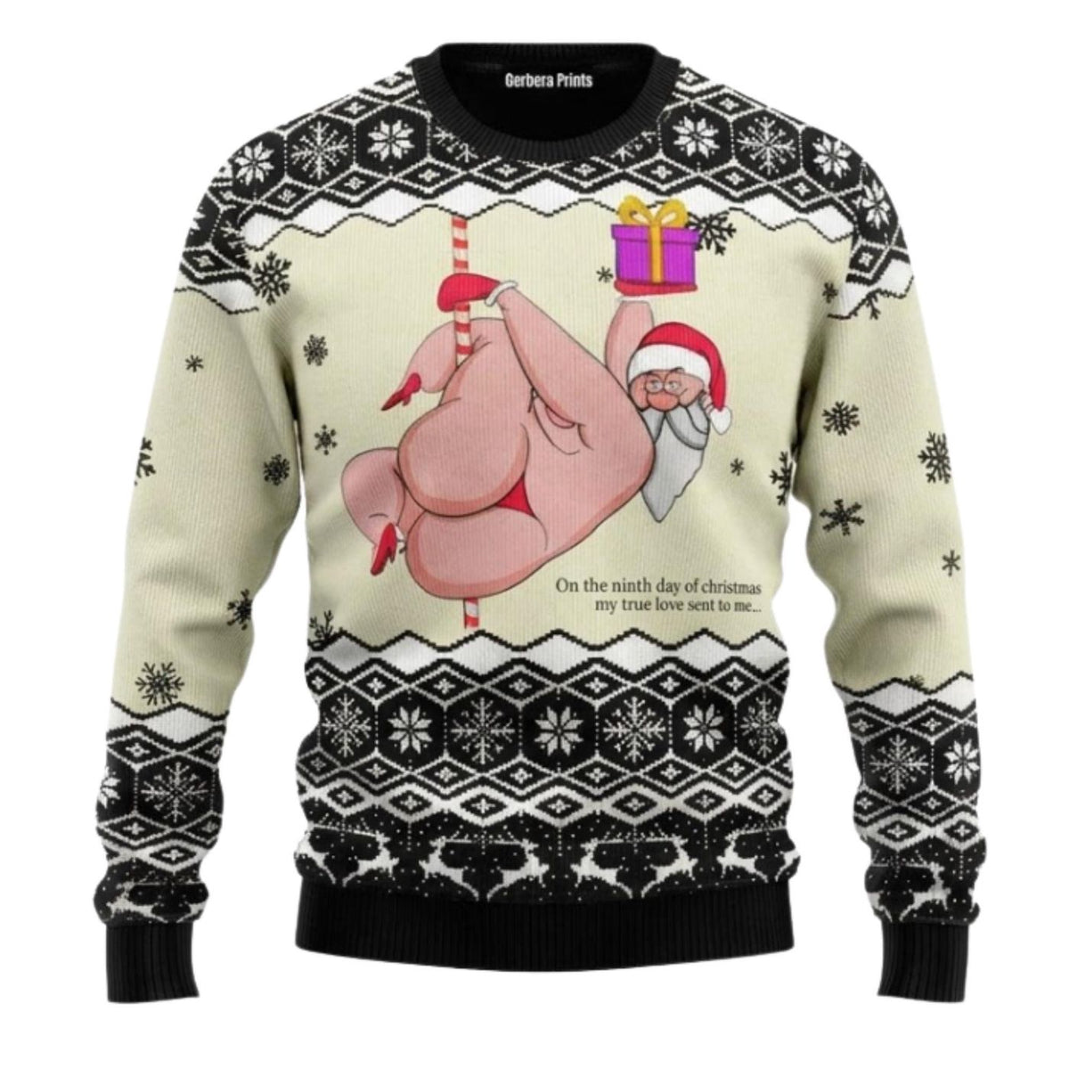 Pole Dancing Santa Christmas Sweatshirt Funny Adult Humor Cream Black