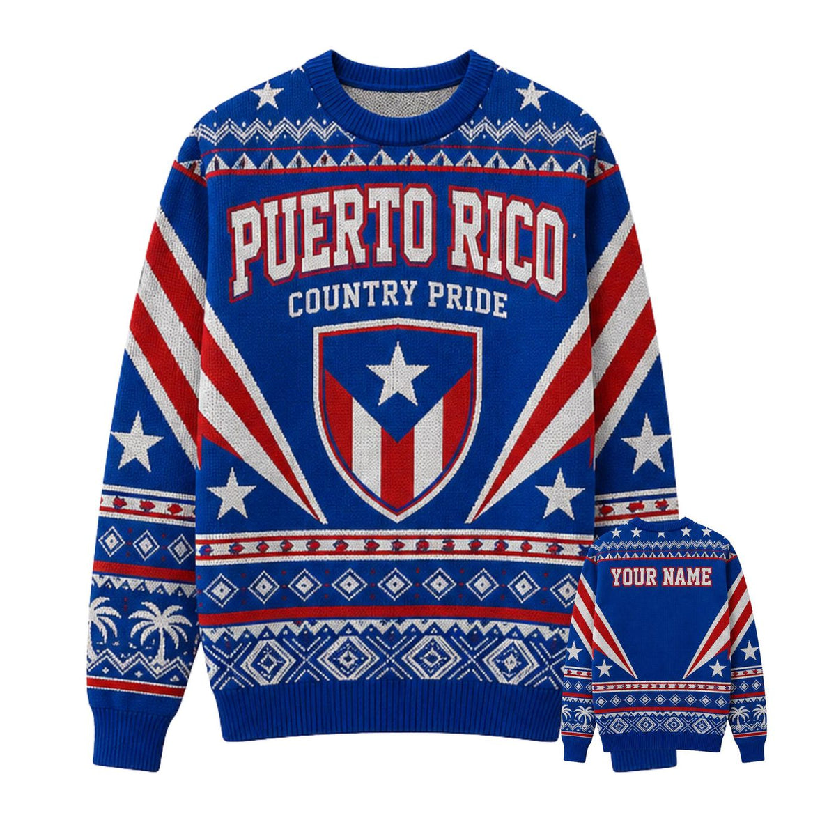 Puerto Rico Knitted Sweater Custom Name Boricua Country Pride Winter Knit