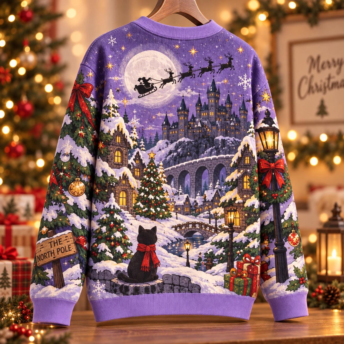 Purple Christmas Cardigan: Dragon, Duck and Winter Holiday Knit Sweater