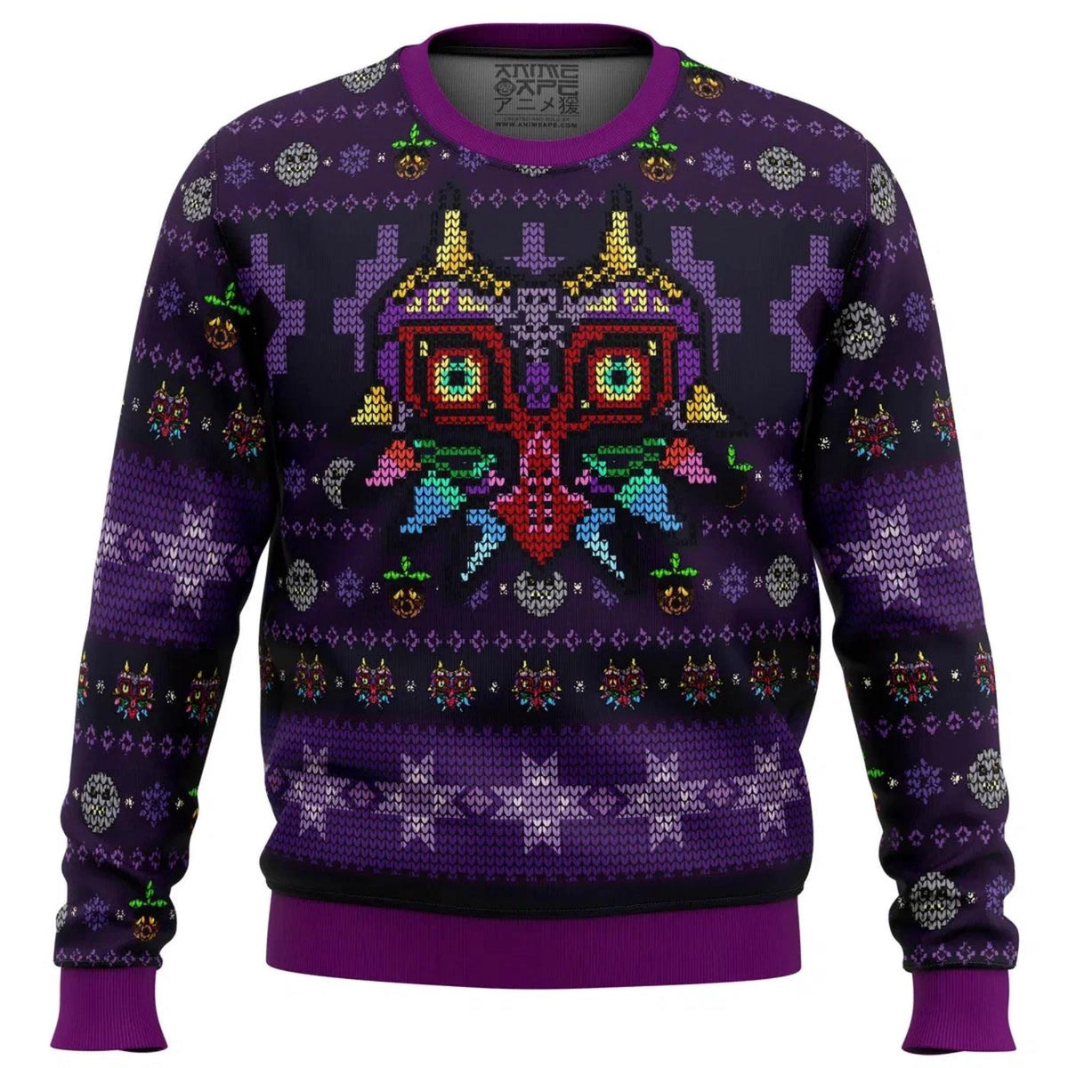 Purple Pixel Mask Ugly Christmas Sweater Retro Gamer Geek Sweatshirt