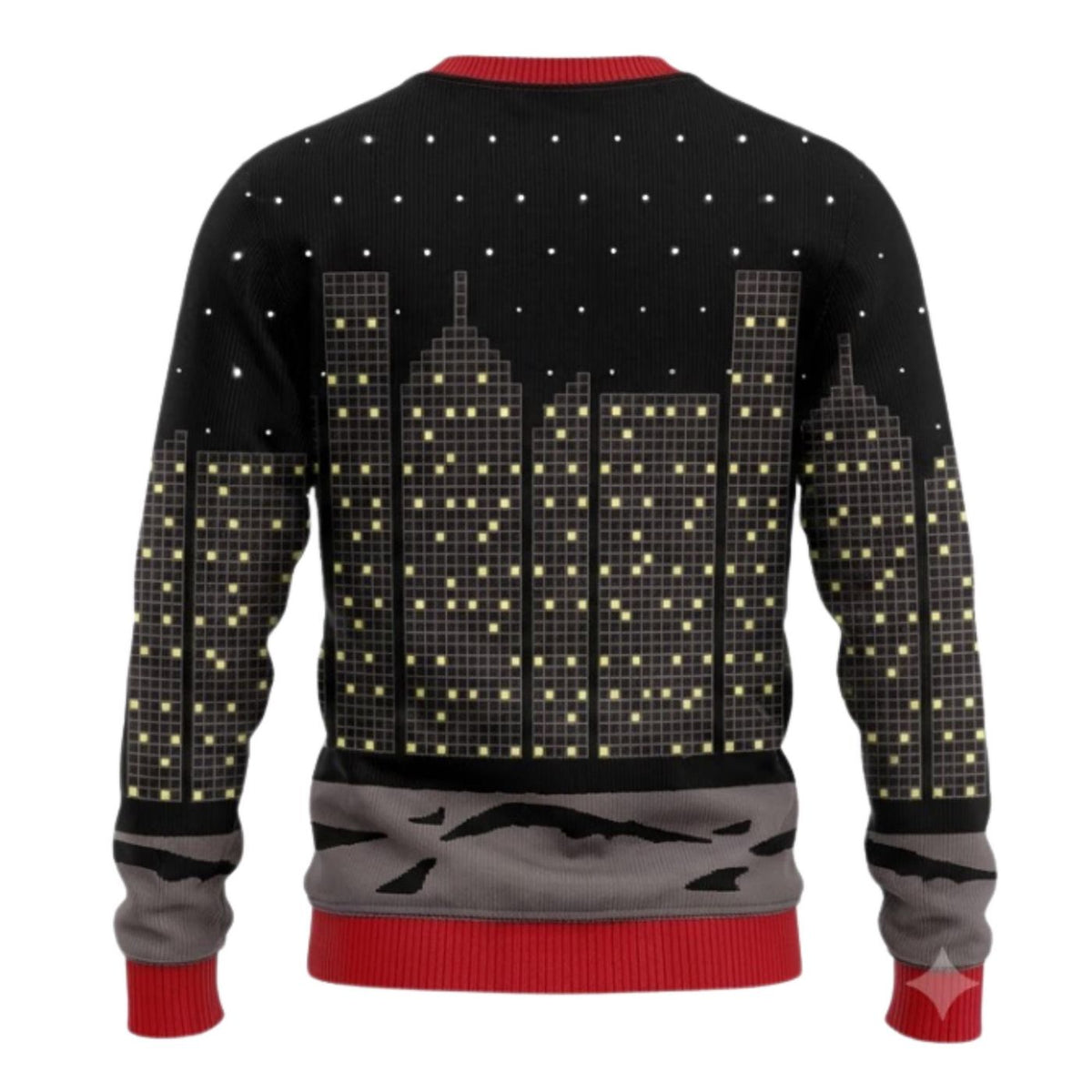 Raccoon Moonlit City Skyline Sweatshirt Black Red Pullover