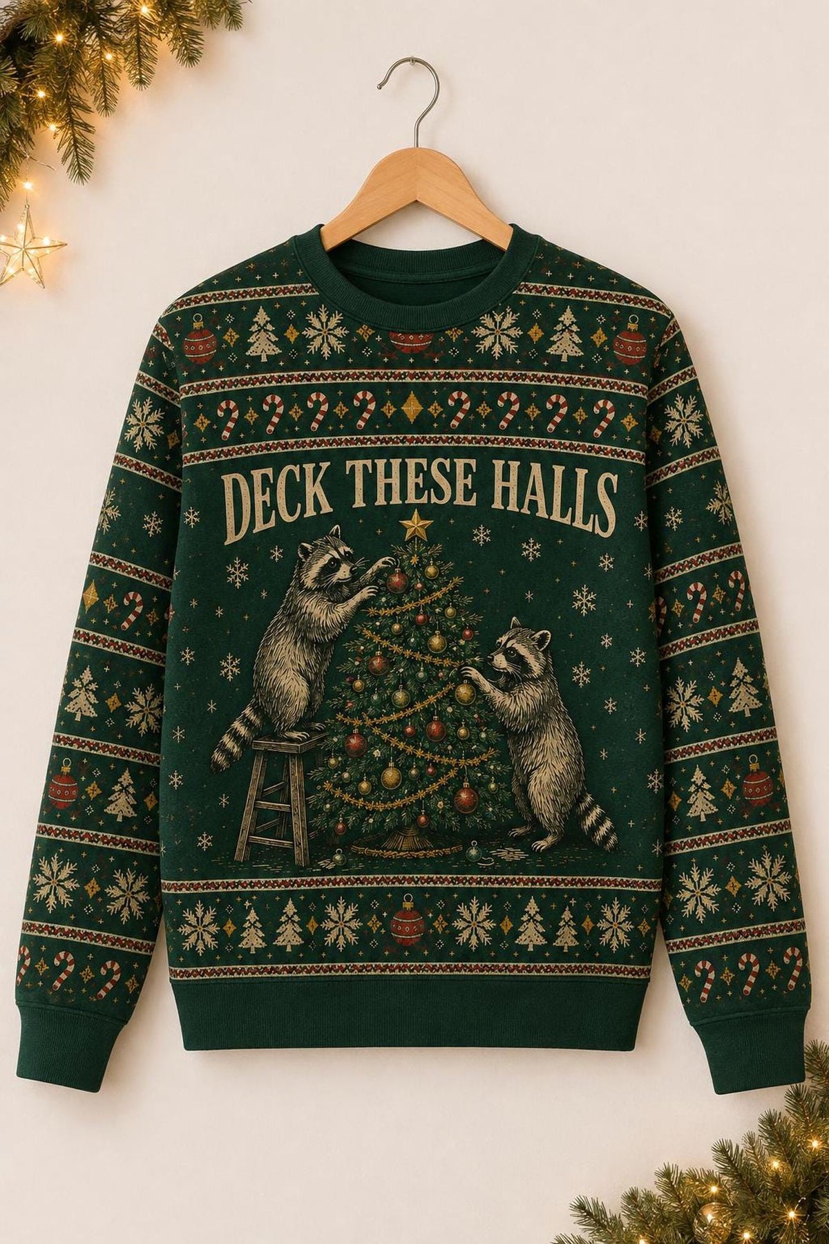 Raccoon Ugly Christmas Sweater, Woodland Animal Decorating Tree Sweatshirt, Funny Forest Christmas Gift