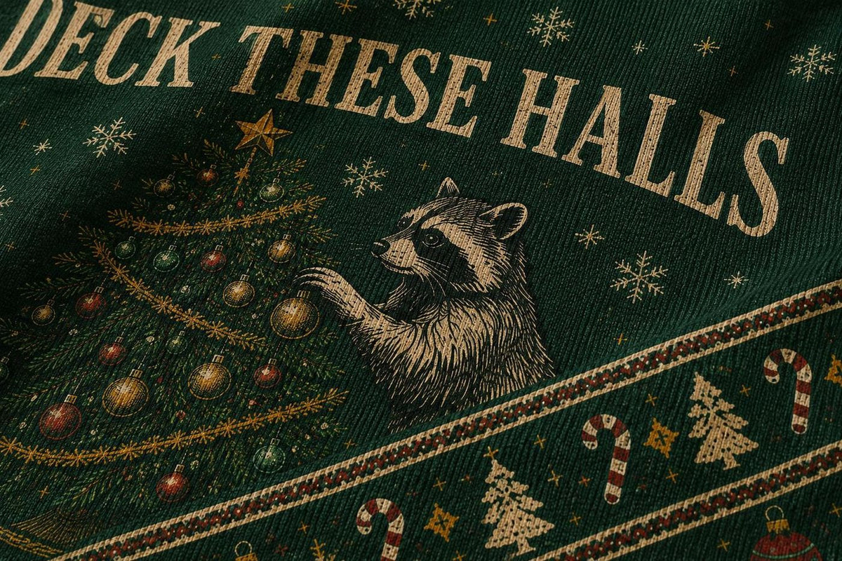 Raccoon Ugly Christmas Sweater, Woodland Animal Decorating Tree Sweatshirt, Funny Forest Christmas Gift