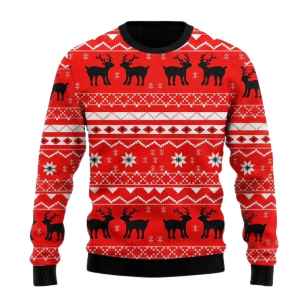 Red Reindeer Ugly Christmas Sweater, Nordic Holiday Pullover Unisex Men and Women
