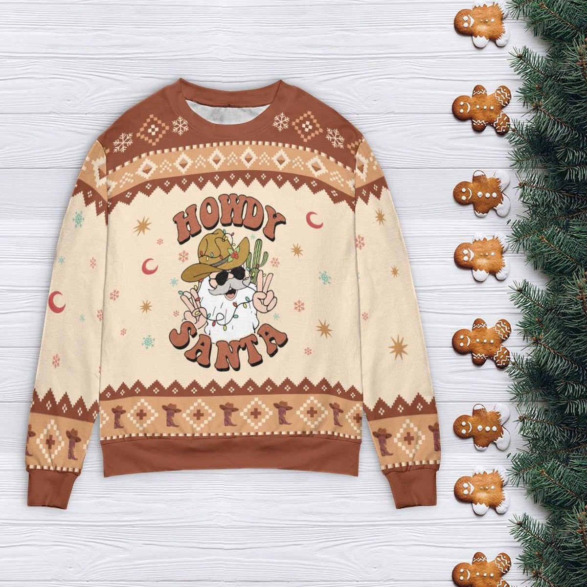 Retro Howdy Santa Christmas Ugly Sweater Cowboy Sweatshirt Xmas Gift for Dad