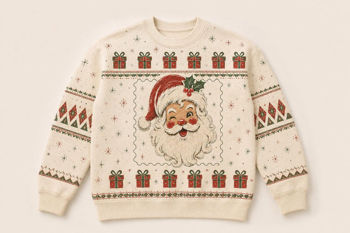 Retro Santa Face Ugly Christmas Sweater, Vintage Santa Holiday Sweatshirt, Classic Festive Xmas Party Pullover