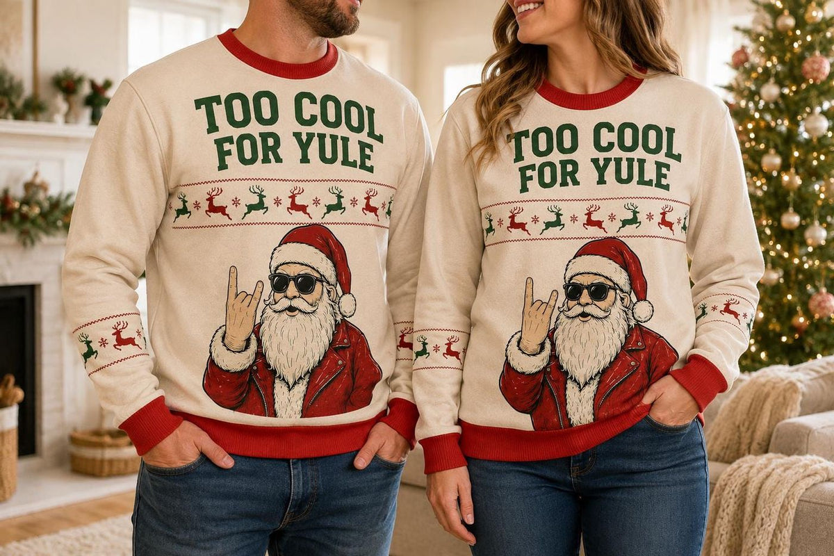 Rock Santa Ugly Christmas Sweater, Cool Santa With Sunglasses Holiday Sweatshirt, Funny Christmas Party Pullover