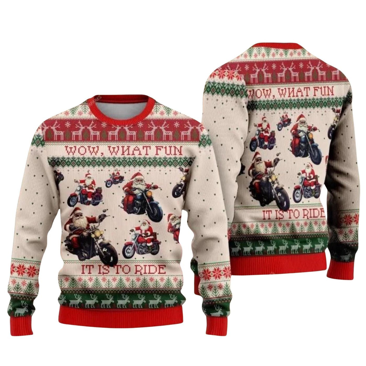 Santa Motorcycle Christmas Sweater, Funny Biker Ugly Xmas Pullover for Men and Women