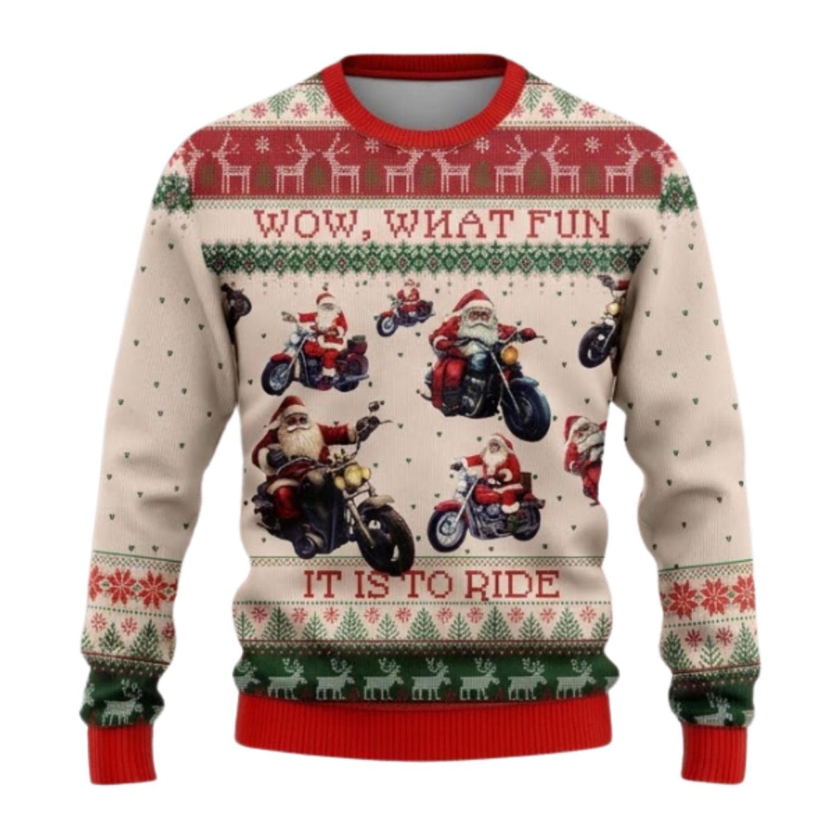 Santa Motorcycle Christmas Sweater, Funny Biker Ugly Xmas Pullover for Men and Women