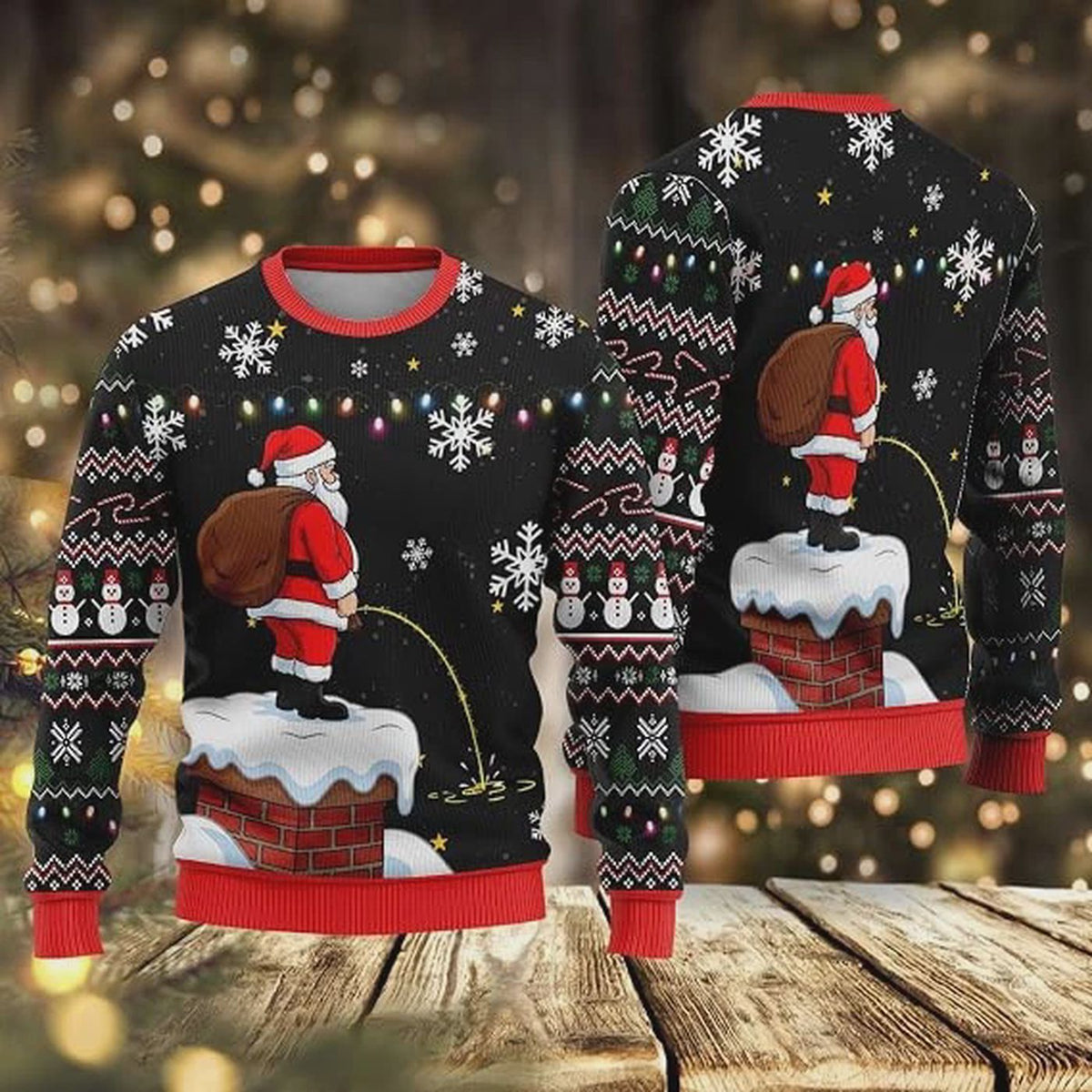 Santa Peeing Ugly Christmas Sweater Funny Dirty Joke Women Men Xmas Jumper
