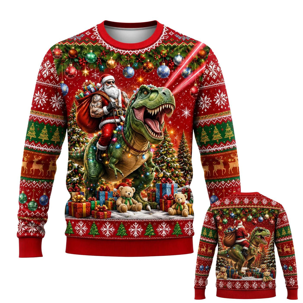Santa Riding T Rex Christmas Ugly Sweater Dinosaur Xmas Gift