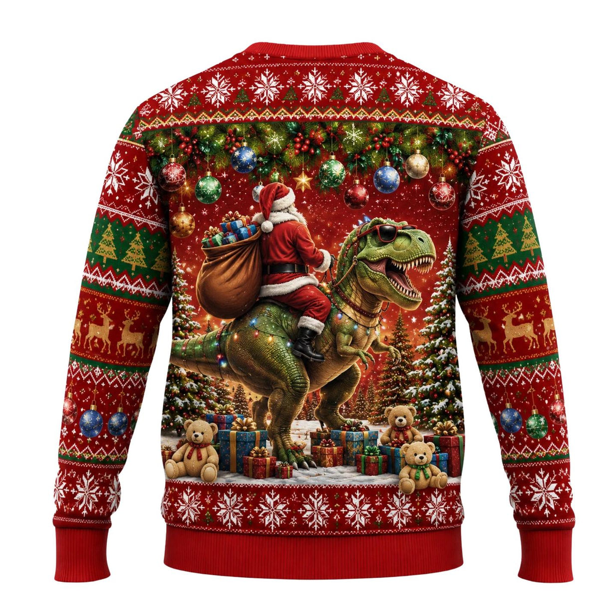 Santa Riding T Rex Christmas Ugly Sweater Dinosaur Xmas Gift