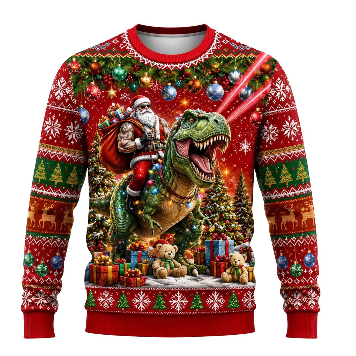 Santa Riding T Rex Christmas Ugly Sweater Dinosaur Xmas Gift