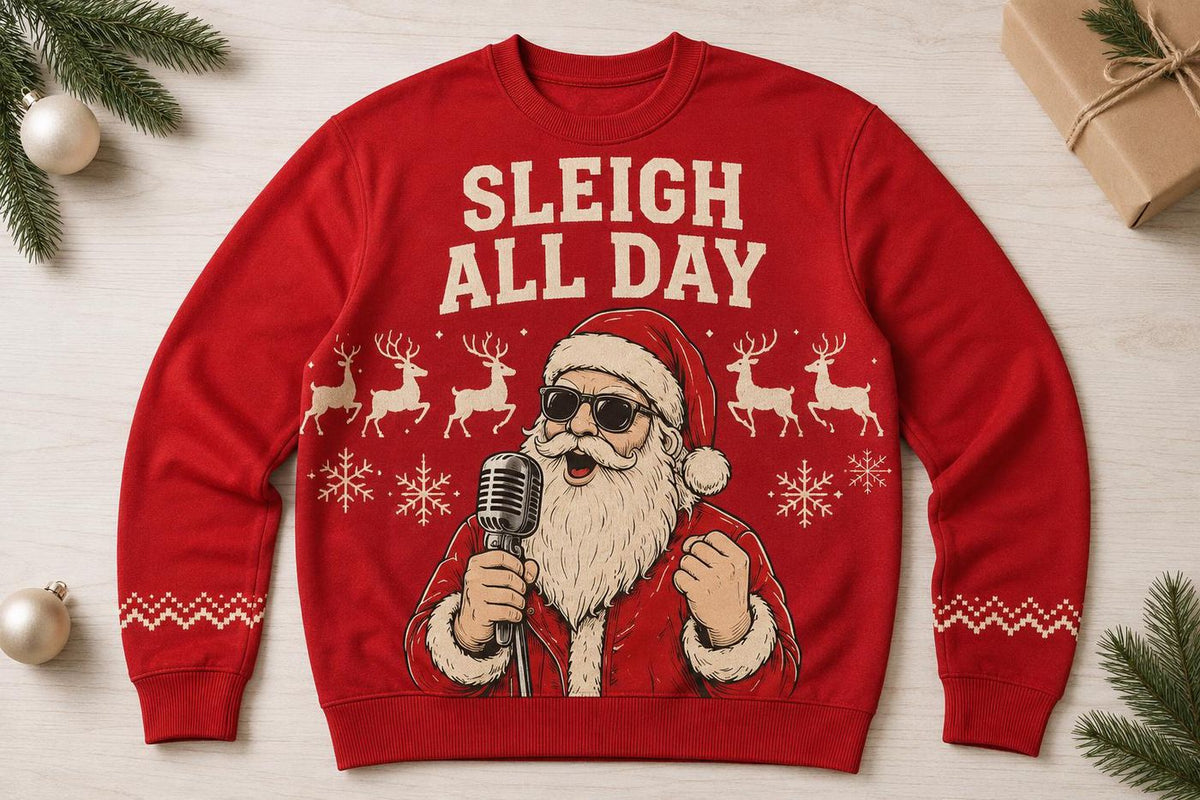 Singing Santa Ugly Christmas Sweater, Funny Microphone Santa Holiday Sweatshirt, Christmas Music Party Pullover