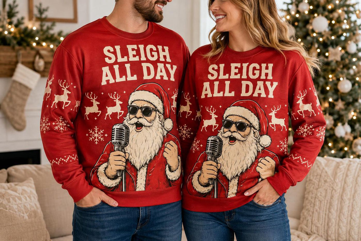 Singing Santa Ugly Christmas Sweater, Funny Microphone Santa Holiday Sweatshirt, Christmas Music Party Pullover