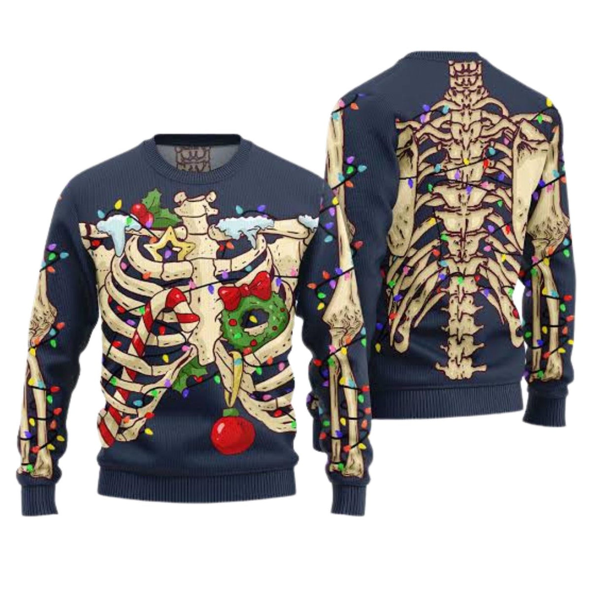 Skeleton Christmas Sweatshirt, Funny Ugly Xmas Sweater, Unisex Holiday Pullover Gift
