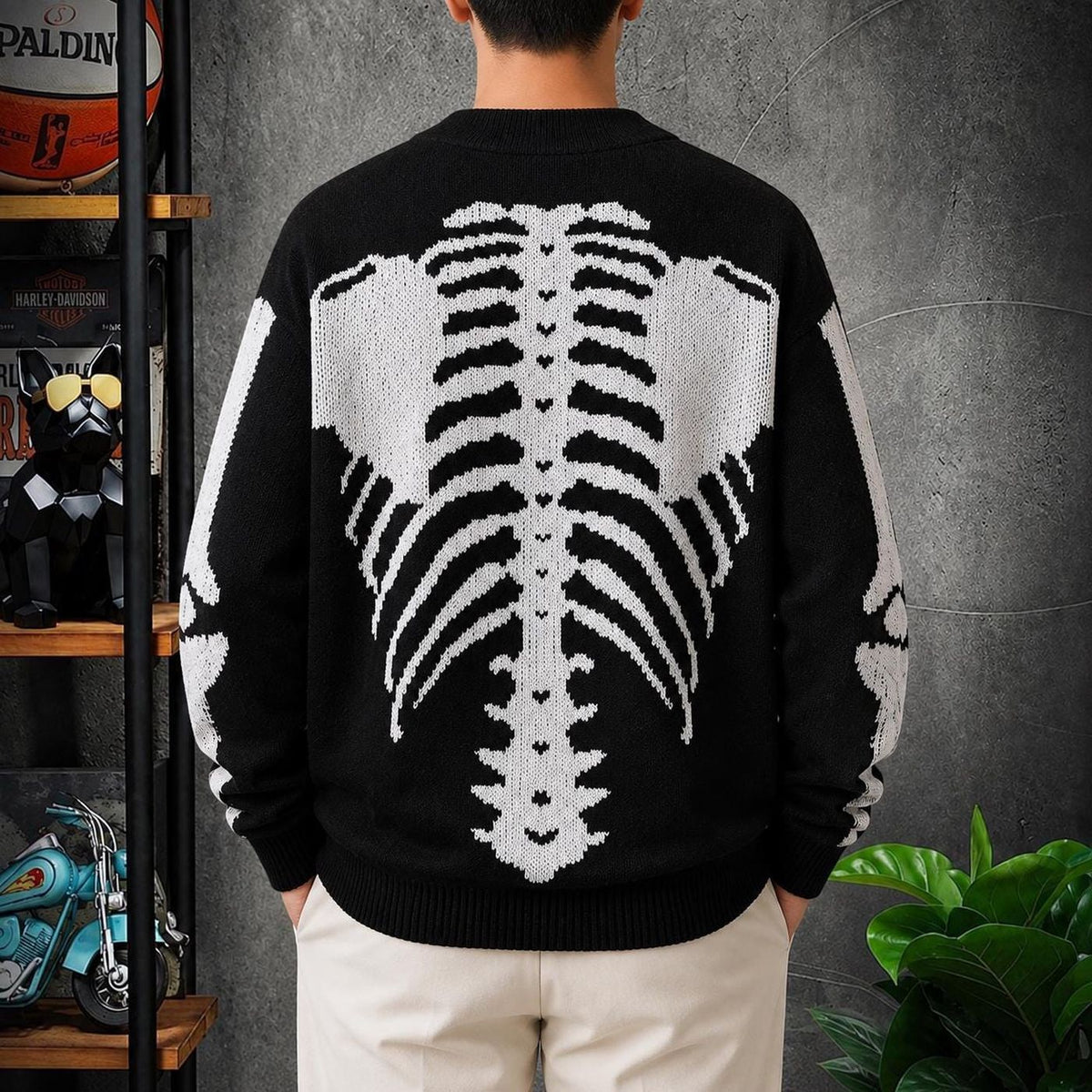 Skeleton Oversized Button Up Rib Knit Cardigan Gothic Harajuku Unisex Sweater