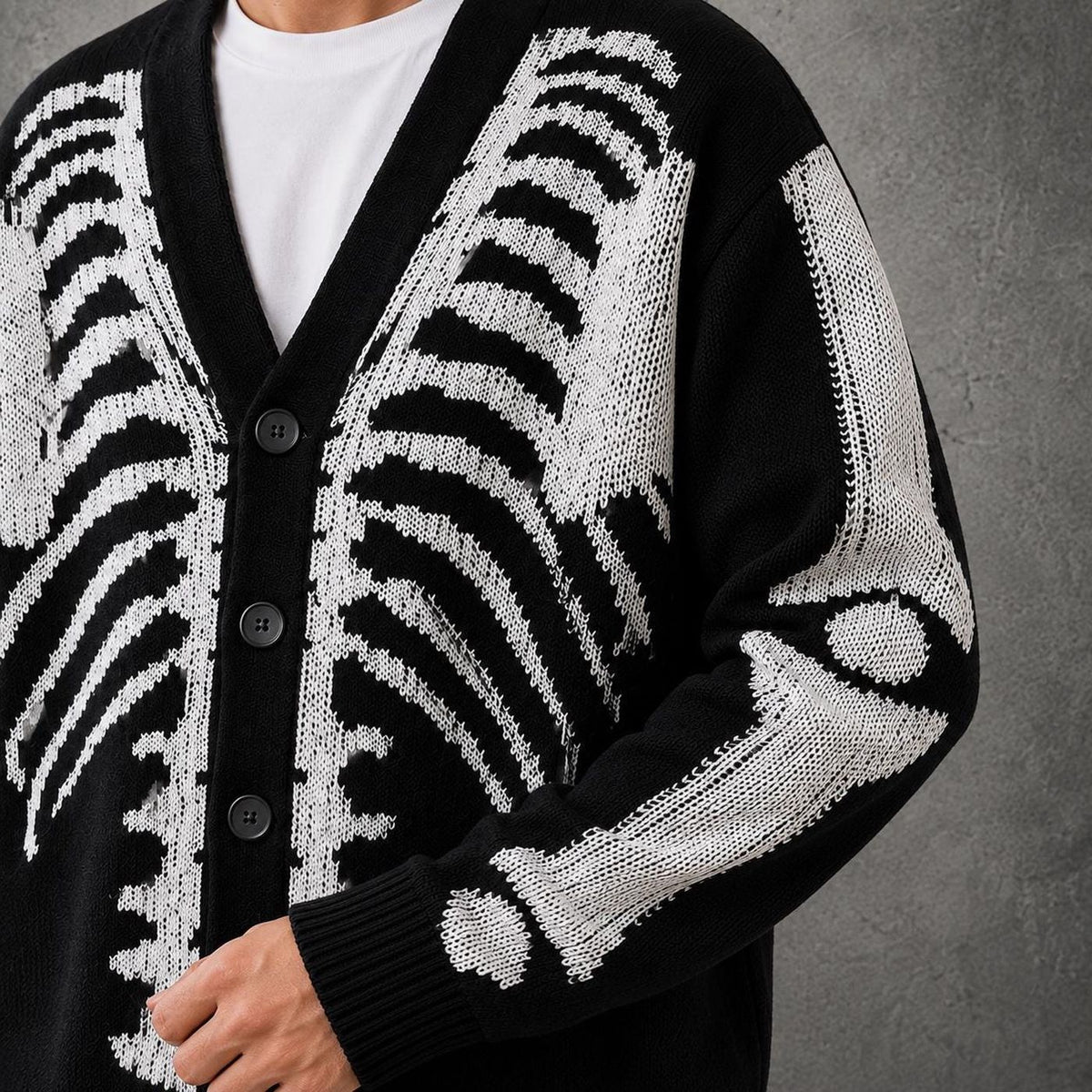 Skeleton Oversized Button Up Rib Knit Cardigan Gothic Harajuku Unisex Sweater