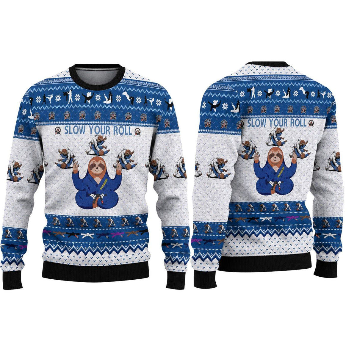 Sloth Jiu Jitsu Ugly Christmas Sweater, Funny BJJ Knitted Jumper, Unisex Xmas Gift