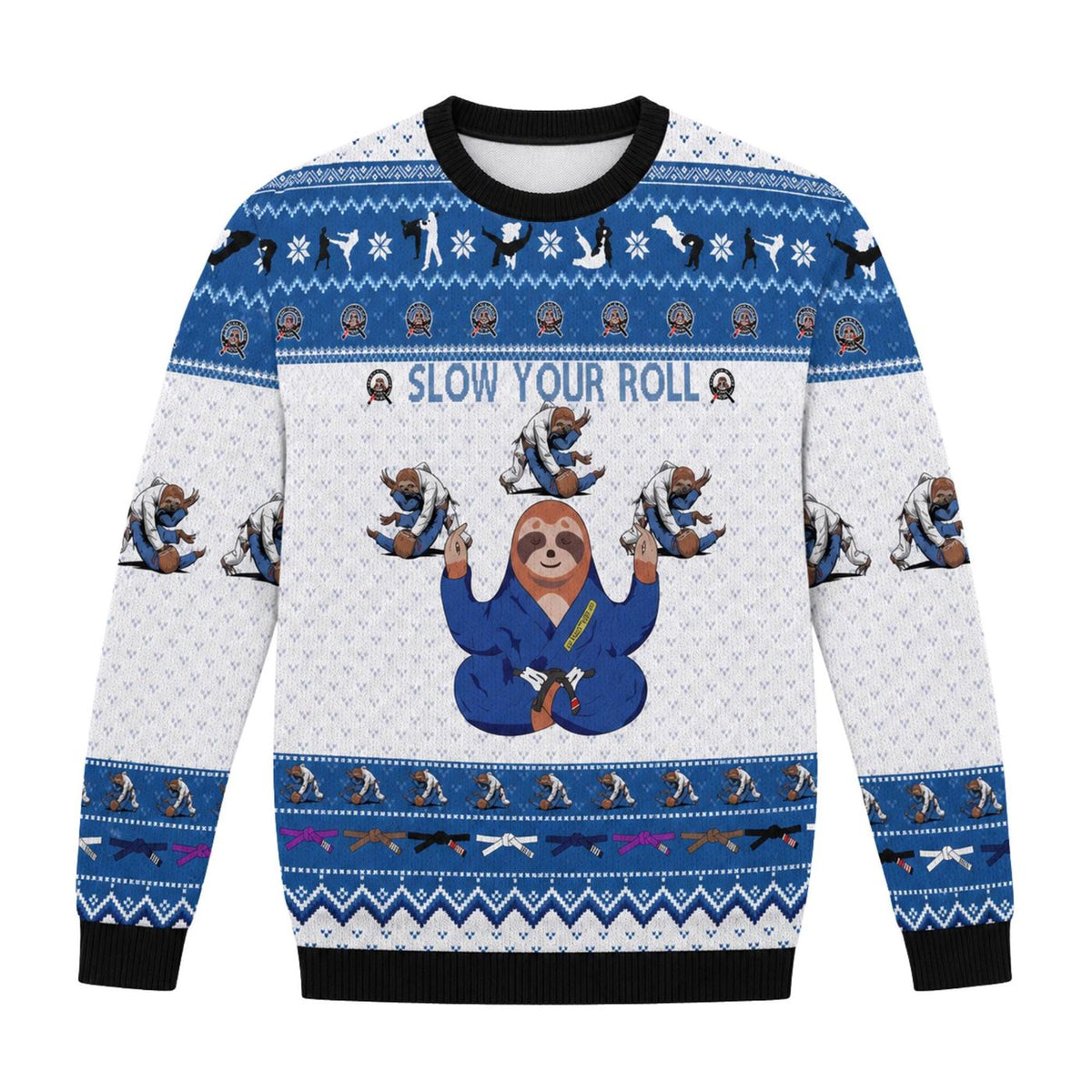 Sloth Jiu Jitsu Ugly Christmas Sweater, Funny BJJ Knitted Jumper, Unisex Xmas Gift