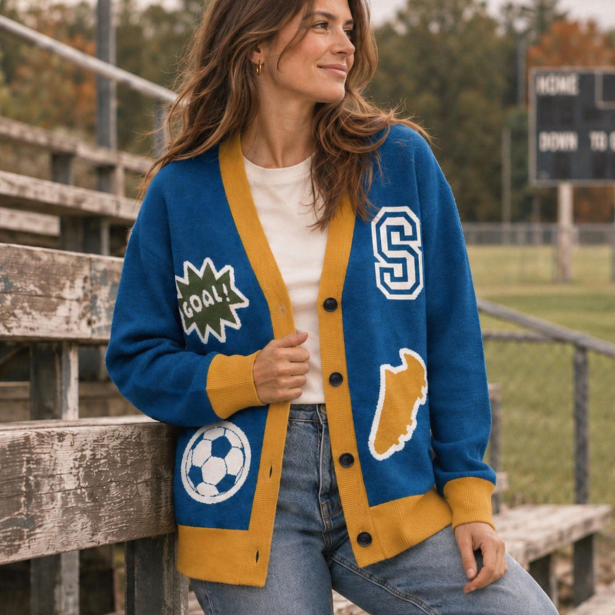 Soccer Cardigan, Personalized Cotton Blend Knit with Custom Initial Number