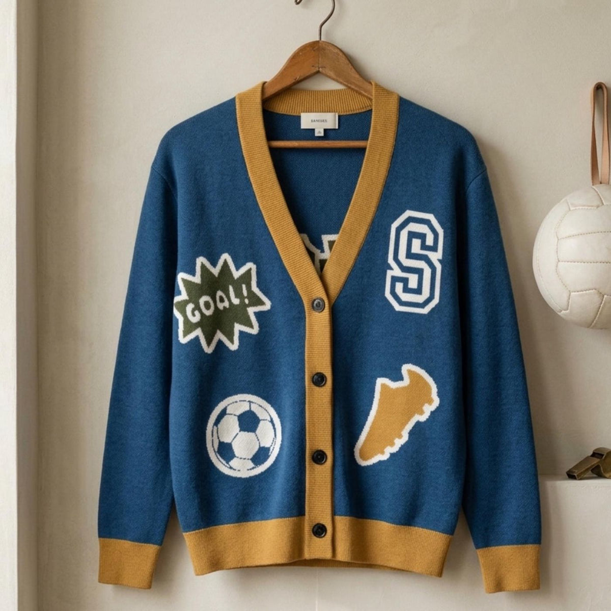 Soccer Cardigan, Personalized Cotton Blend Knit with Custom Initial Number