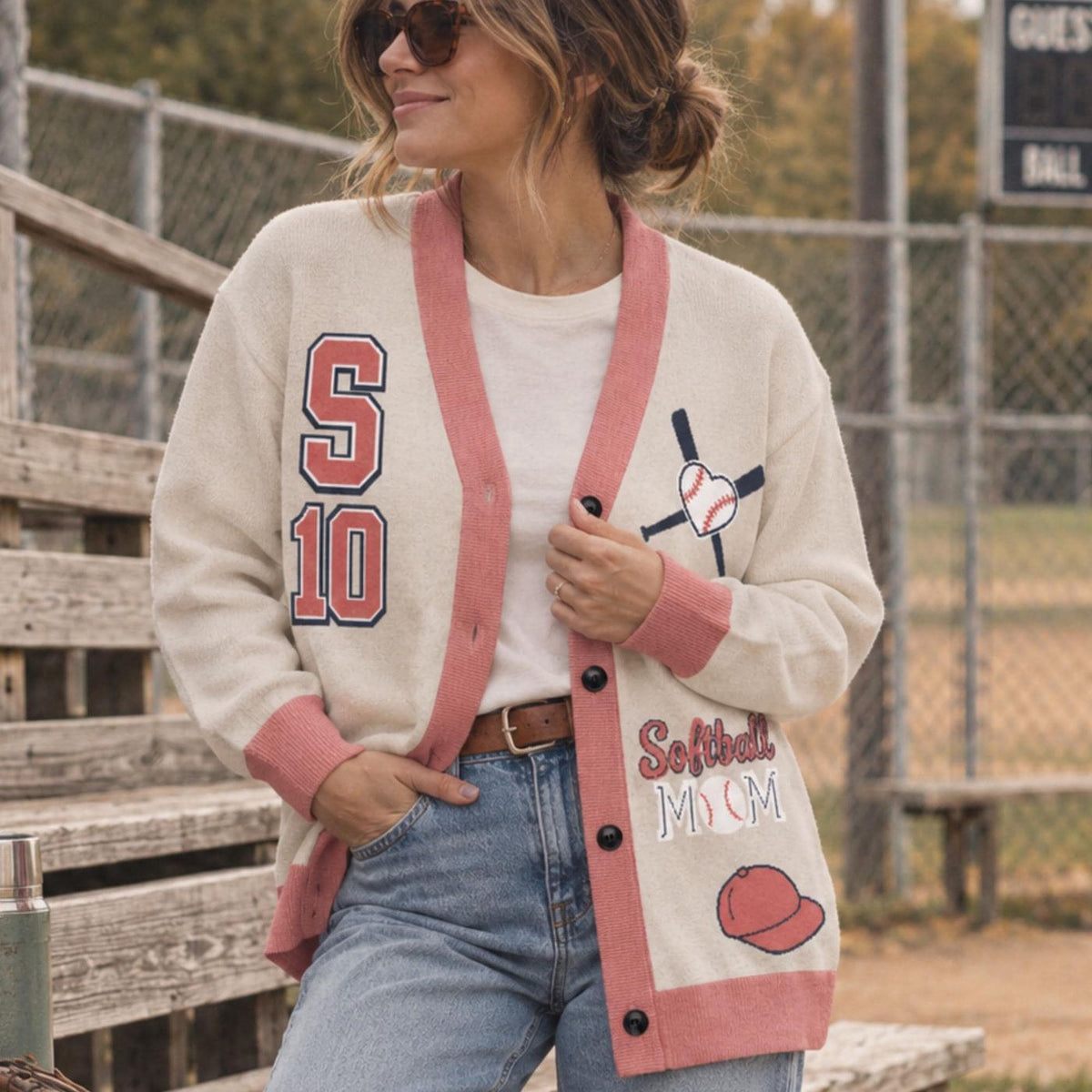 Softball Cardigan, Cotton Blend Knit with Custom Name and Number