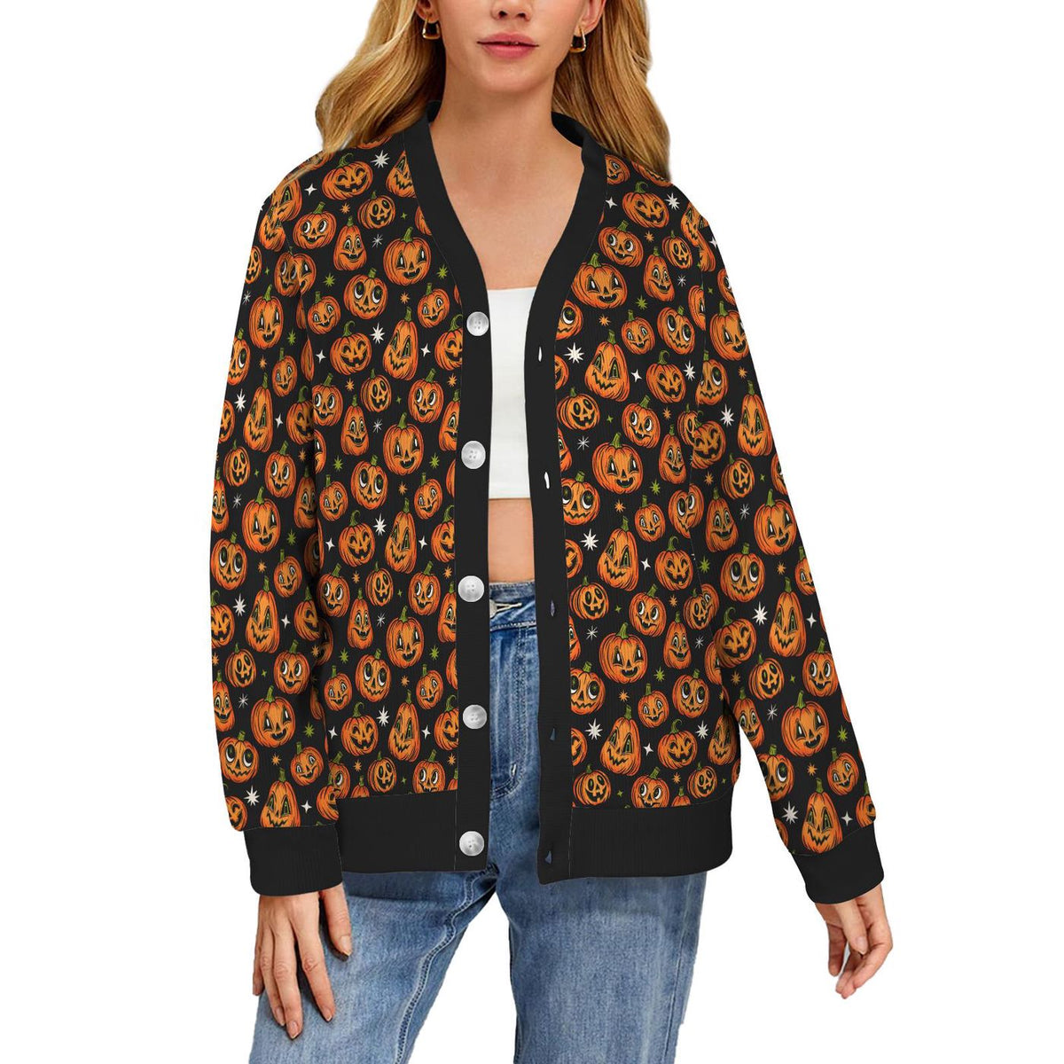 Spooky Halloween Pumpkins Cardigan Jack-o-Lantern Outerwear