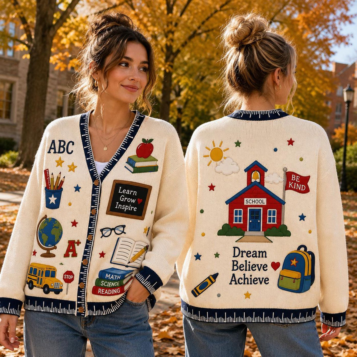 Teacher Name Knitted Cardigan Kindergarten Back to School Apple Sweater