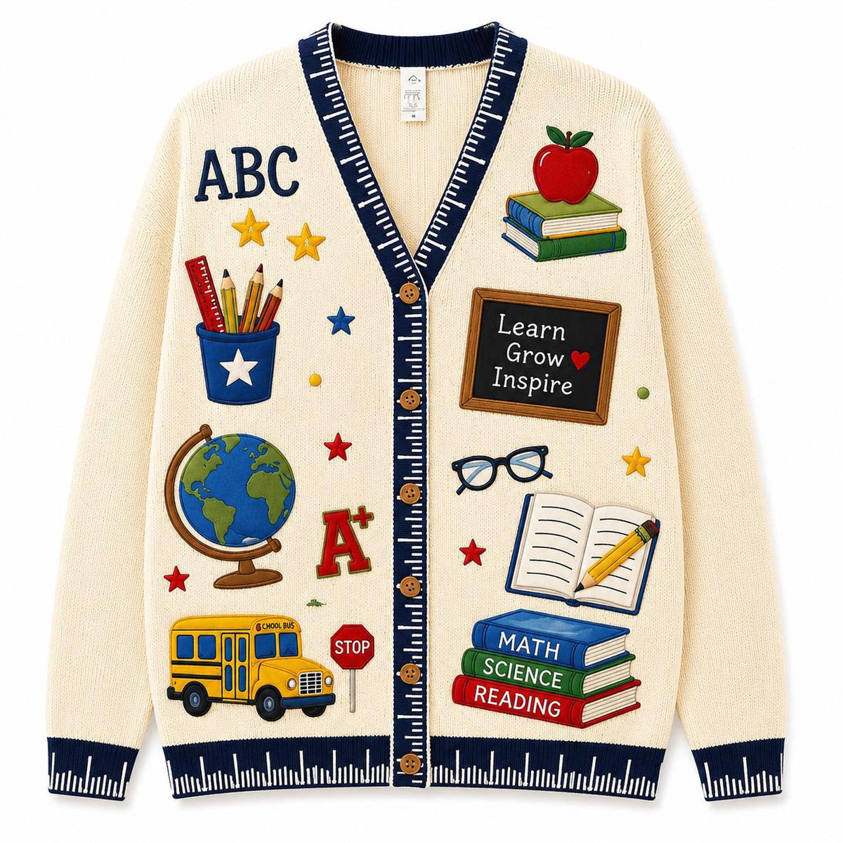 Teacher Name Knitted Cardigan Kindergarten Back to School Apple Sweater