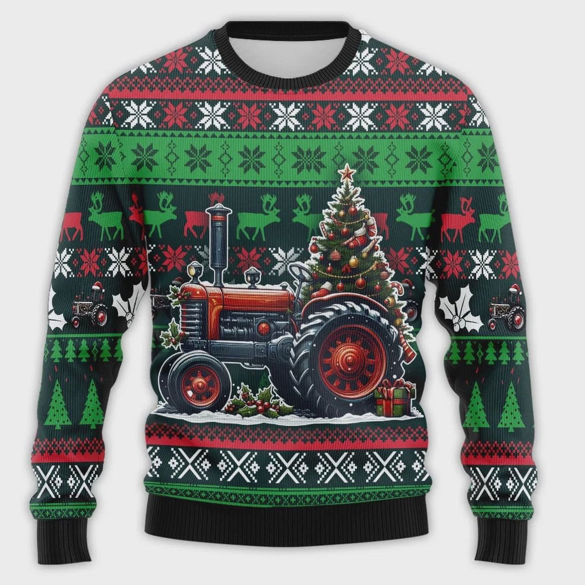 Tractor Ugly Christmas Sweater Men Women Farm Santa Xmas Holiday Crew Sweatshirt