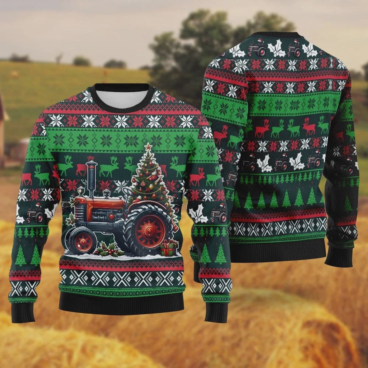 Tractor Ugly Christmas Sweater Men Women Farm Santa Xmas Holiday Crew Sweatshirt