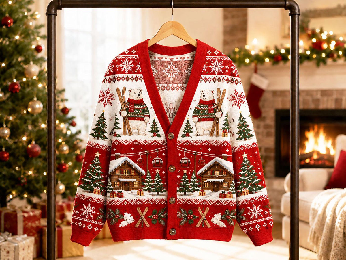 Ugly Christmas Cardigan Sweater Red Reindeer Penguin Polar Bear Family Matching Outfit Holiday Party Gift