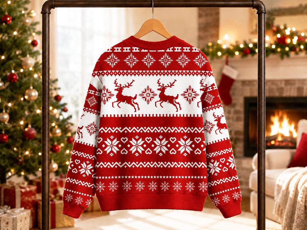 Ugly Christmas Cardigan Sweater Red Reindeer Penguin Polar Bear Family Matching Outfit Holiday Party Gift