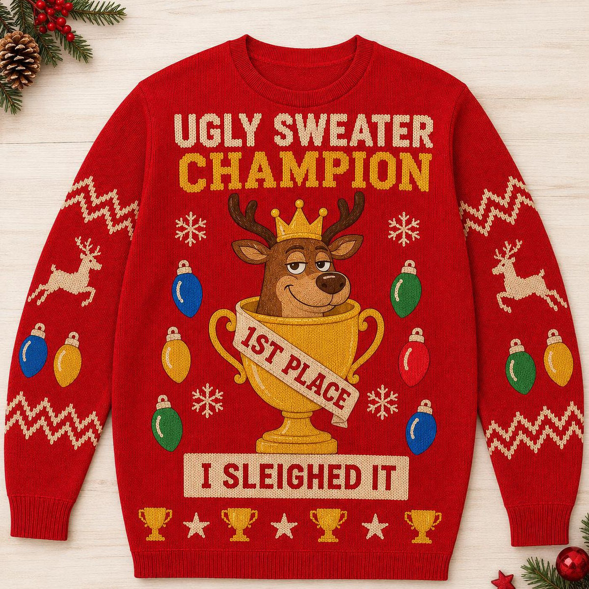 Ugly Christmas Sweater Contest Winner, Funny Reindeer Trophy Holiday Sweatshirt, Christmas Party Champion Gift