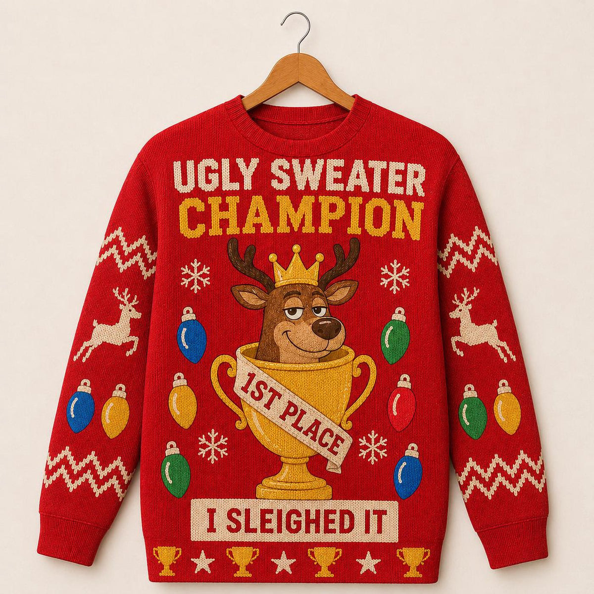 Ugly Christmas Sweater Contest Winner, Funny Reindeer Trophy Holiday Sweatshirt, Christmas Party Champion Gift