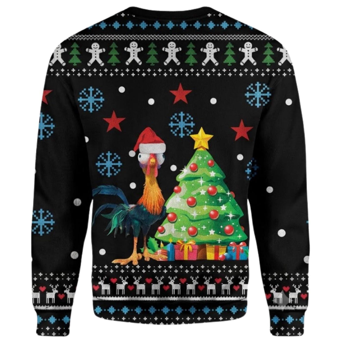 Unisex Black Christmas Rooster Ugly Sweater, Funny Chicken Holiday Gift for Men Women