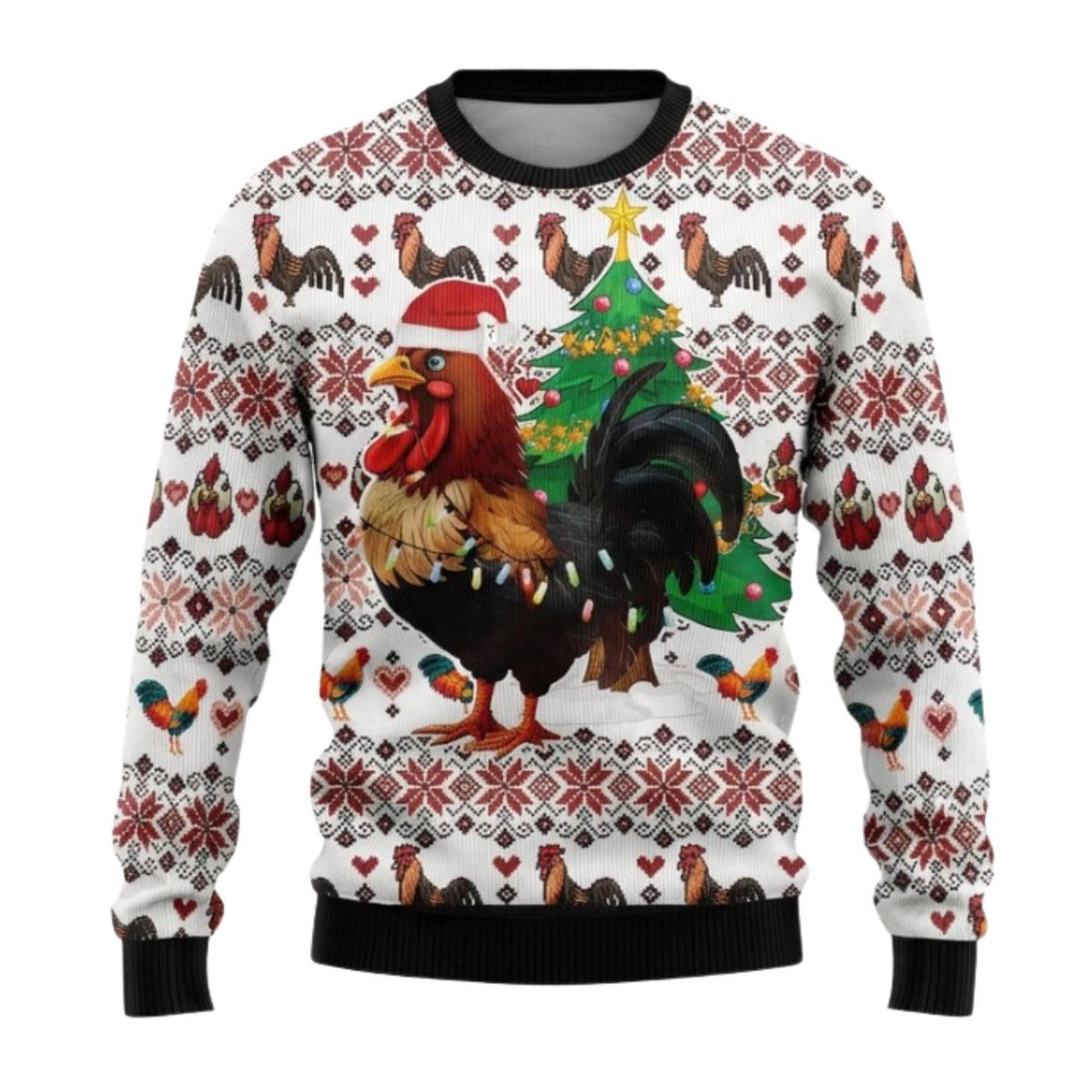 Unisex Christmas Rooster Ugly Sweater, Funny Chicken Holiday Pullover for Men Women