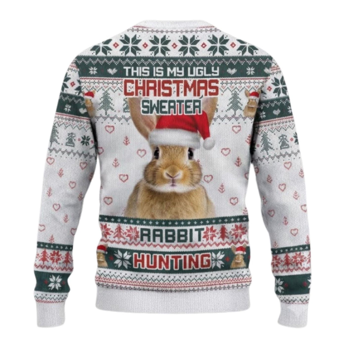 Unisex Ugly Christmas Sweater, Funny Rabbit Hunting Holiday Pullover for Men and Women
