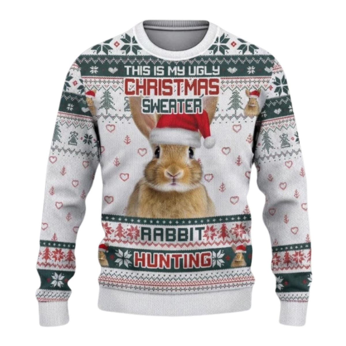 Unisex Ugly Christmas Sweater, Funny Rabbit Hunting Holiday Pullover for Men and Women