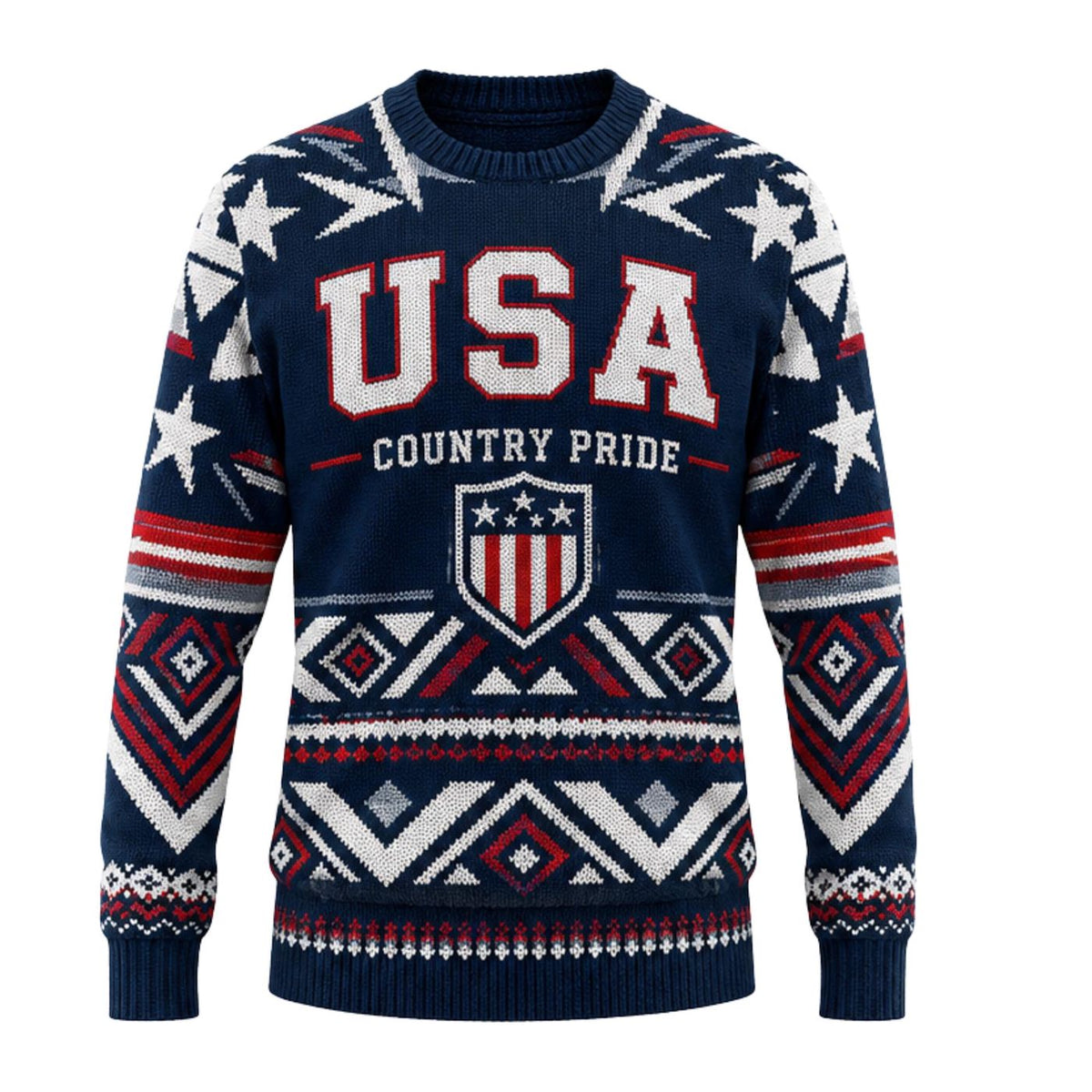 USA Knitted Sweater Custom Name Country Pride Patriotic Knit Shirt