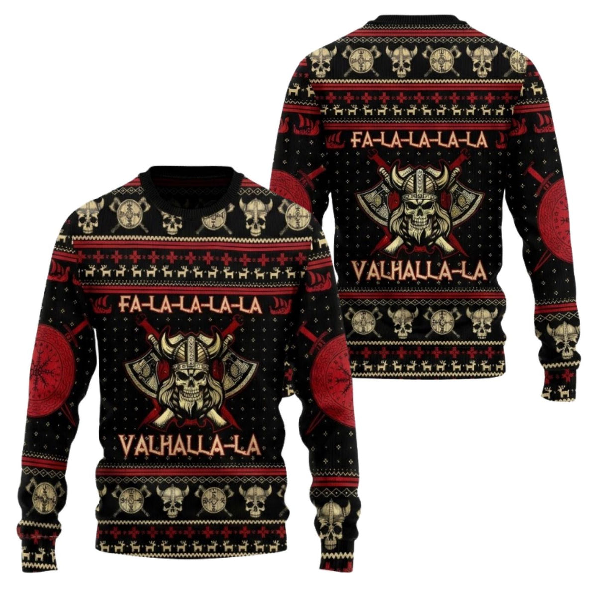 Viking Christmas Sweater Fa La La Valhalla Ugly Holiday Jumper Norse Warrior Gift