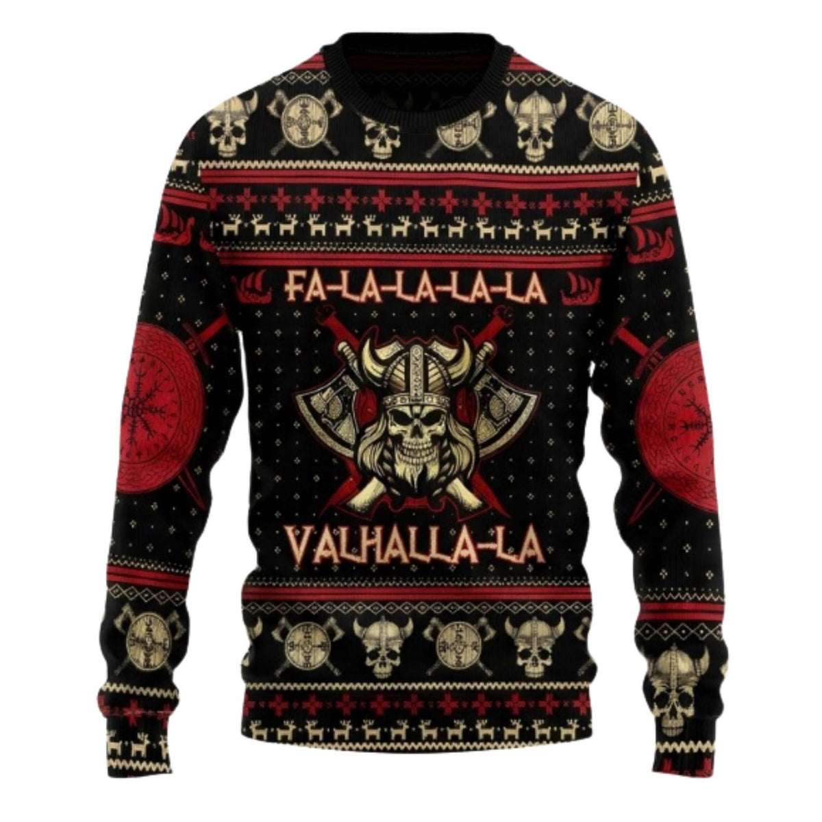 Viking Christmas Sweater Fa La La Valhalla Ugly Holiday Jumper Norse Warrior Gift