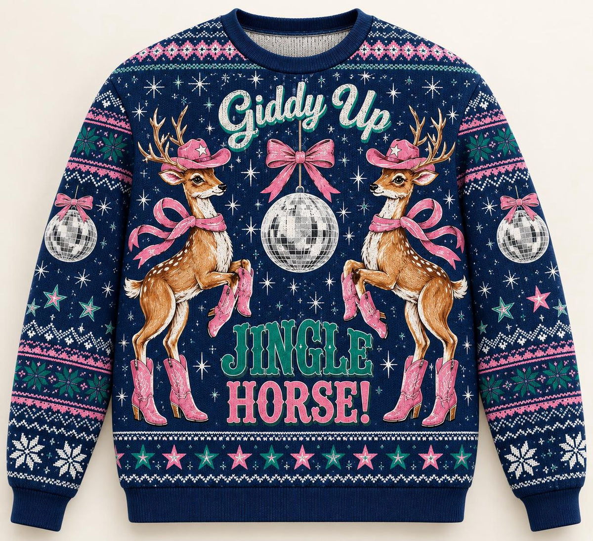 Western Christmas Reindeer Ugly Sweater, Cowgirl Holiday Sweatshirt, Disco Rodeo Xmas Party Pullover
