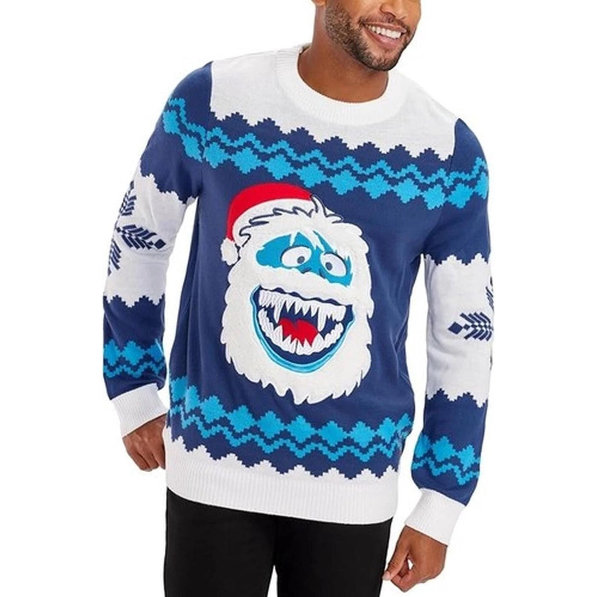 Yeti Monster Ugly Christmas Sweater Blue White Snowflake Unisex Holiday Jumper